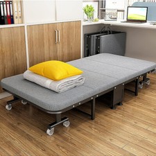Folding Single Bed Fold Rollaway Portable Guest Sleeper Bed Steel Frame on Wheel