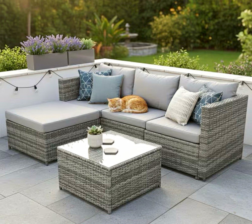 Grey rattan corner sofa - rattan, set
