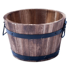 Round Wooden Barrel Planter 20cm Burnt Wood Garden Pot with Handles Outdoor Tub