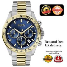 NEW HUGO BOSS 1513767 MEN'S STAINLESS STEEL Gold STRAP & BLUE DIAL 43MM