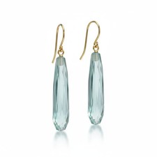 9ct Yellow Gold Long Aquamarine Drop Earrings Gift Bag + Boxed Enchanted Fables