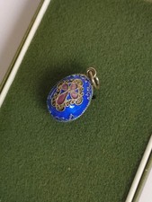 Soviet Russian 960 Silver Blue Cloisonné Enamel Egg Pendant – Fabergé Revival