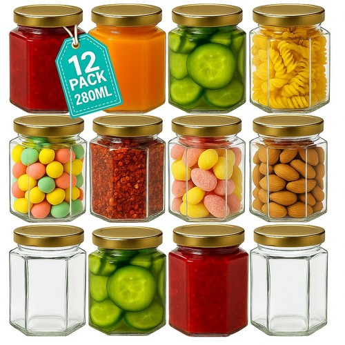 Hexagonal storage glass jars - glass,