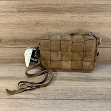 VIOLA CASTELLANI Bordo Suede Leather Padded Woven Crossbody Italy NWT Brown