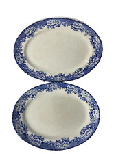 Set of 2 Antique Britannia Pottery " Peony" Platters  Stoneware Blue/White