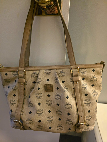 Mcm beige monogram zip top - mcm,