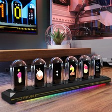 USB Powered RGB Nixie Tube Clock Color Screen Alarm Metal Frame Charging Port