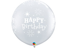 Qualatex 36" (3ft) Diamond Clear Happy Birthday print Round Latex Balloon x1