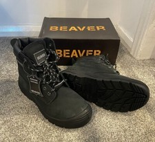 Beaver 910 Safety Boots Black Steel Toe Leather Work Shoes S3 SRA - UK 7