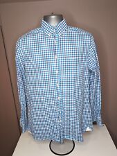 Hackett London Tailored Fit button down long sleeve shirt check blue & white med