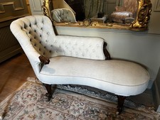 Victorian Carved Mahogany Chaise Longue in a beautiful Duck Egg Velvet