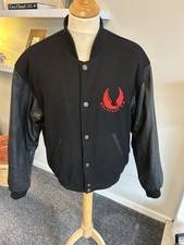 Vintage Belstaff UK Circuit Varsity Jacket Black Leather Sleeves Large L Phoenix