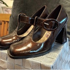 Joe Brown's Block Heel Size 3 Patent Brown Mary Jane Shoes Worn Once Boxed VGC