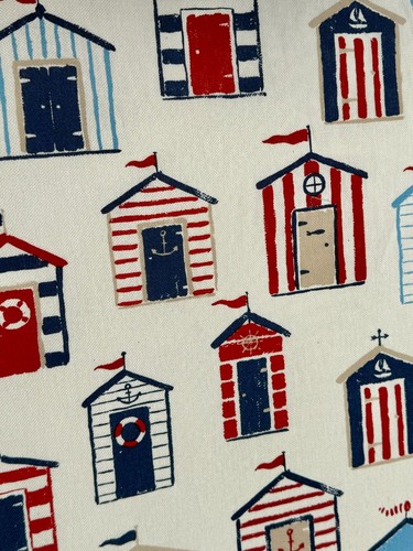 Nautical beach huts fabric - huts,