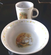 Peter Rabbit Wedgewood Baby Christening Set 2-Piece Bowl Cup Beatrix Potter