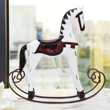 White Handmade Wooden Rocking Horse Carved Painted Kids Toy Gift Table Decor HOT