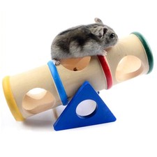 Gerbil Gym Exercise Mouses Wooden Climbing Hideout Hamster Toy Seesaw Tunnel