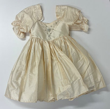 VINTAGE BRIDESMAID FLOWER GIRL DRESS RAW SILK IVORY BOW BEADING 2 YRS 1980S TAGS