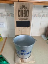 NEW WOODEN  CORONA ICE BUCKET STAND & ICE BUCKET  " AWESOME "