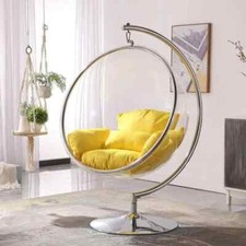 Modern Bubble Hanging Chair Acrylic Swing w/ Yellow Cushion Indoor