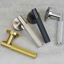 Knurled Lever on rose door handle pairs Satin Brass, Black, Chrome