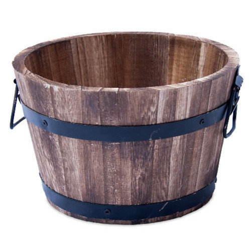 Round wooden barrel - round, planter