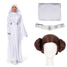 Star Wars: Princess Leia Cosplay Costume Dress Belt Wig Halloween party fullset