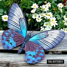 Teal Metal Butterfly Wall Art Garden Home Decor 3D Ornament Wall Plaque Fence