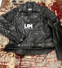 Men’s Brando Biker Jacket Shiny Black Cowhide Leather Punk Rock Motorcycle