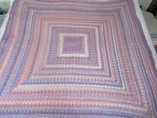 Handmade Crochet Large Pink Mix Striped Single Double Bed Blanket 54in Square