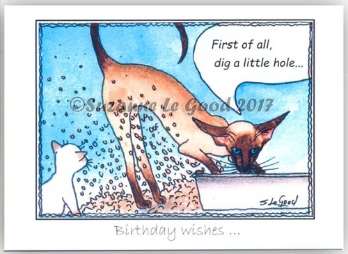 Siamese cat art - birthday, card