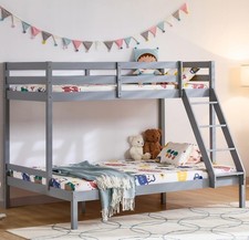 Triple Sleeper Bunk Bed Pine Wooden Frame Kids Double & Single 4FT6 3FT Grey