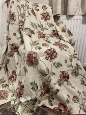 FABULOUS VINTAGE STYLE CREAM RED FLORAL BROCADE CURTAINS COTTAGECORE 63"W 53"D