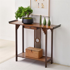 2-Tier Console Table Chinese Style Wooden Hall Desk Sofa Side End Table W/ Shelf