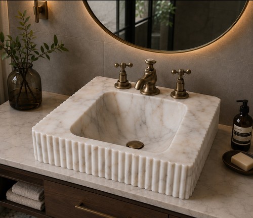Calacatta fluted marble sink - marble,