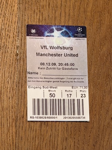 Ticket 2009 wolfsburg - wolfsburg, v