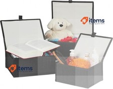 Relaxdays Set of 3 Baskets, Boxes with Lid, Container Black, 5.5/9 / 11 L