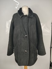 Nurseys Womens Vintage Black Sheepskin Shearling Leather Coat Made In UK Size L