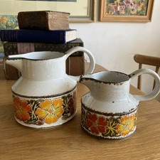 Pair of Retro 70s Midwinter Stonehenge Nasturtium jugs 125 & 98mm