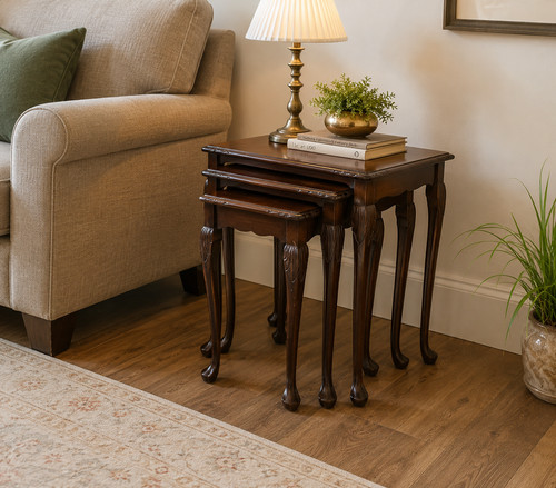 Carved mahogany nest 3 - of,