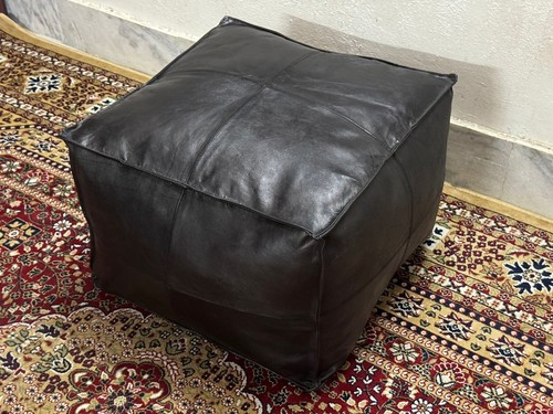 Leather moroccan pouffe - leather,