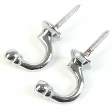 2x CURTAIN TIE BACKS Polished Chrome Finish Ball End Drape Hold Back Wall Hooks