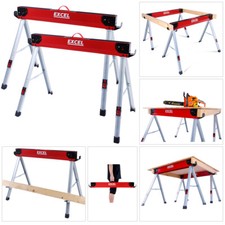 Twin Pack Folding Saw Horse Height Adjustable Heavy Duty Sawhorses 1000kg