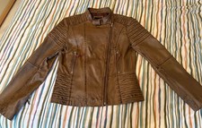 Ladies brown leather biker