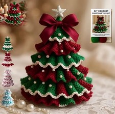 DIY Crochet Christmas Tree Kit,Crochet Christmas Tree Bow Pearl Embellishment