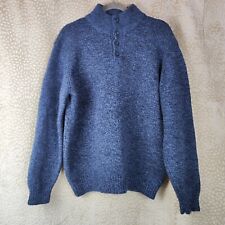 LLBean Mens Jumper 100% Lambswool Blue Button Detail Size XL Tight Chunky Knit