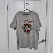 Ed Hardy Tiger Print T-shirt Size XL Grey Men’s Short Sleeve Very Good Condition