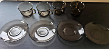 Arcoroc France Vintage Brown Glass Coffee Cups Mugs and Saucers Set of 4