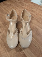 Hotter T-Bar Shoes Womens 6 EXF Nude Leather Mary Jane Heel Dance Smart Wide