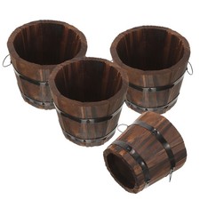 4 Pcs Wooden Barrel Planter Small Flower Container Garden Planter for Patio
